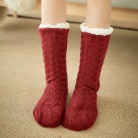 Women Warm Winter Outdoor Solid Color Plus Velvet Thicken Home Sleep Socks Tube Socks