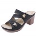 Women Comfy Metal Buckle Peep Toe Backless Chunky Heel Sandals