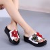 Women Summer Sandals Slip On Soft Sole Flower Embroidery Slippers