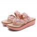 US  Retro Rhinestone Flowers Soft Slippers Women Summer Shoes