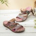  Retro Flower Printing Leather Comfy Flat Stripe Thong Sandals