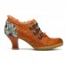  Retro Classic Buckle Printing Splicing Mid Heel Shoe Leather Pumps