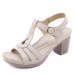 Women Elegant Opened Toe Metal Buckle Chunky Heel Stripe Sandals