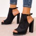 Plus Size Women Fashion Buckle Black Heeled Sandals