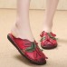  Slip On Retro Flower Casual Genuine Leather Round Toe Slippers