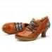  Retro Classic Buckle Printing Splicing Mid Heel Shoe Leather Pumps