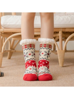 Women Warm Winter Outdoor Christmas Style Snowflake Pattern Plus Velvet Thicken Home Sleep Socks Tube Socks
