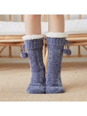 Women Warm Winter Outdoor Solid Color Plus Velvet Thicken Home Sleep Socks Tube Socks With Fluff