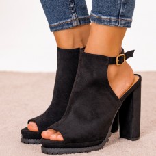 Plus Size Women Fashion Buckle Black Heeled Sandals