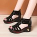 Women Back  zip Soft Comfy Breathable Hollow Rhinestone Embellished Wedges Sandals