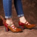  Vintage Hollow Out Chunky Heel Leather Pumps