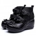  Women Genuine Leather Flower Retro Hook Loop Platporm Shoes