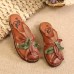  Slip On Retro Flower Casual Genuine Leather Round Toe Slippers