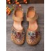  Colorful Flowers Decor Hollow Out Cowhide Leather Breathabel Non Slip Hook Loop Sandals