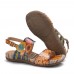  Retro Flower Printing Leather Comfy Flat Stripe Sandals