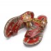  Retro Flower Printing Leather Comfy Flat Stripe Thong Sandals