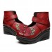  Women Embroidery Genuine Leather Hook Loop Wedge Shoes