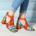  Pattern Hollow out Chunky Heel Hook Loop Leather Sandals