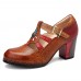  Vintage Hollow Out Chunky Heel Leather Pumps