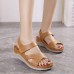 Women Solid Color Dot Hollow Out Casual Comfortable Wedges Heels Stripe Sandals