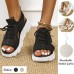 Women Casual Lace  up Comfy Knit Open Toe Platform Sandals