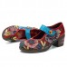  Floral Jacquard Splicing Leather Shoe Pattern Hook Loop Pumps