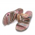  Retro Flower Printing Leather Comfy Flat Stripe Thong Sandals