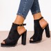 Plus Size Women Fashion Buckle Black Heeled Sandals