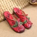  Slip On Retro Flower Casual Genuine Leather Round Toe Slippers