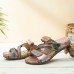  Retro Flower Printing Leather Comfy Flat Stripe Thong Sandals