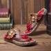  Retro Flower Printing Leather Comfy Flat Stripe Thong Sandals