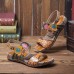  Retro Flower Printing Leather Comfy Flat Stripe Sandals