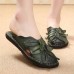  Slip On Retro Flower Casual Genuine Leather Round Toe Slippers