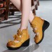  Women Genuine Leather Flower Retro Hook Loop Platporm Shoes