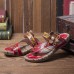  Retro Flower Printing Leather Comfy Flat Stripe Thong Sandals