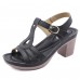 Women Elegant Opened Toe Metal Buckle Chunky Heel Stripe Sandals