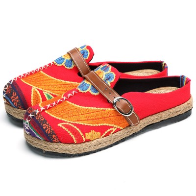  Soft Colorful Embroidered Buckle Folkways Backless Flat Shoes