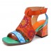  Pattern Hollow out Chunky Heel Hook Loop Leather Sandals