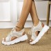 Women Casual Lace  up Comfy Knit Open Toe Platform Sandals