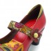  Vintage Printing Pattern Mid Heel Hook Loop Shoe Leather Pumps