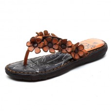  Handmade Leather Casual Flower Comfy Flat Slippers