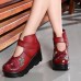  Women Embroidery Genuine Leather Hook Loop Wedge Shoes