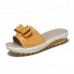 US Butterfly Knot Leather Breathable Platform Wedges Slippers