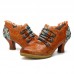  Retro Classic Buckle Printing Splicing Mid Heel Shoe Leather Pumps