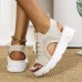 Women Casual Lace  up Comfy Knit Open Toe Platform Sandals