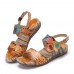  Retro Flower Printing Leather Comfy Flat Stripe Sandals