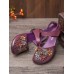  Colorful Flowers Decor Hollow Out Cowhide Leather Breathabel Non Slip Hook Loop Sandals