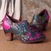  Handmade Printing Pattern Leather Zipper Chunky Heel Pumps