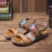  Retro Flower Printing Leather Comfy Flat Stripe Sandals