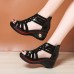 Women Back  zip Soft Comfy Breathable Hollow Rhinestone Embellished Wedges Sandals